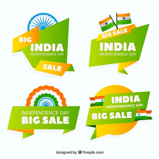 Independence day of india badge collection with flat design