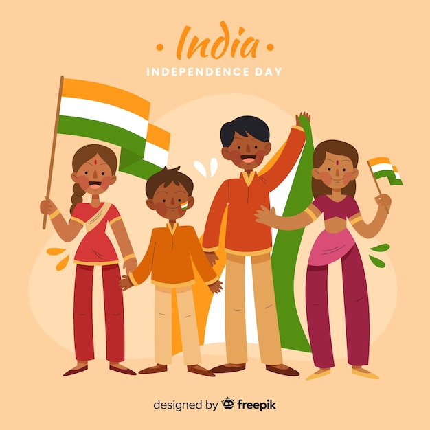 Independence day of india hand drawn people