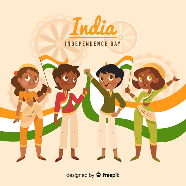 Independence day of india hand drawn people