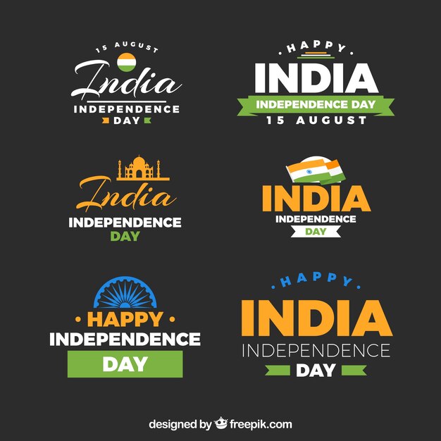 Independence day of india label collection with flat design