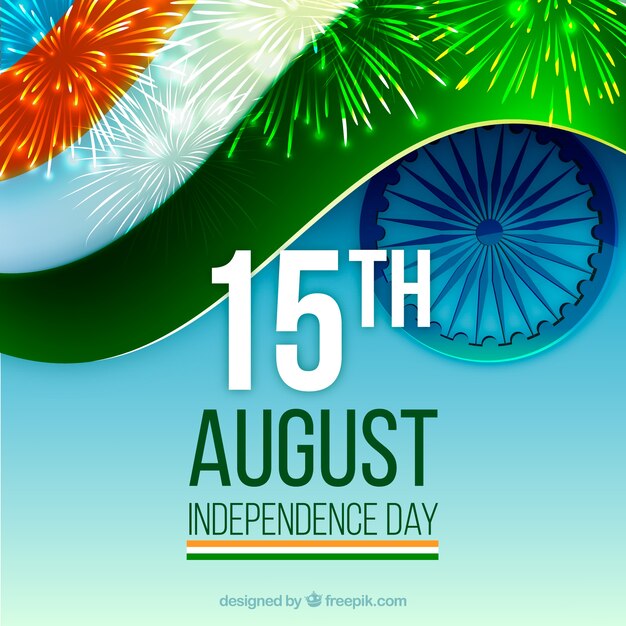 Free Vector india flag background with fireworks