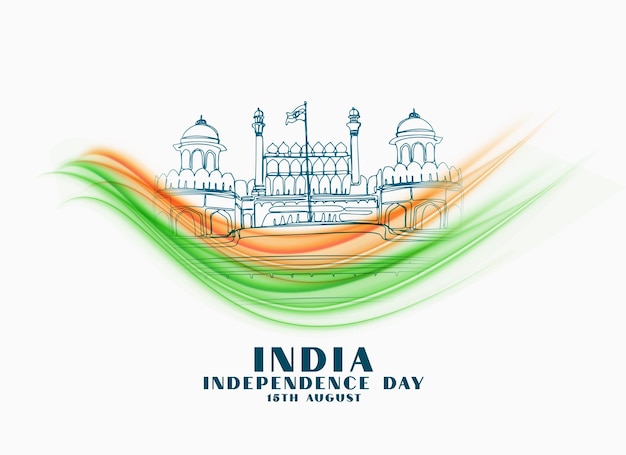 India independence day background with red fort sketch