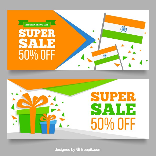 India independence day sale banners with flat design