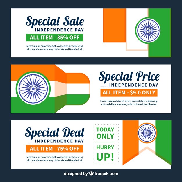 Free Vector india independence day sale banners with flat design