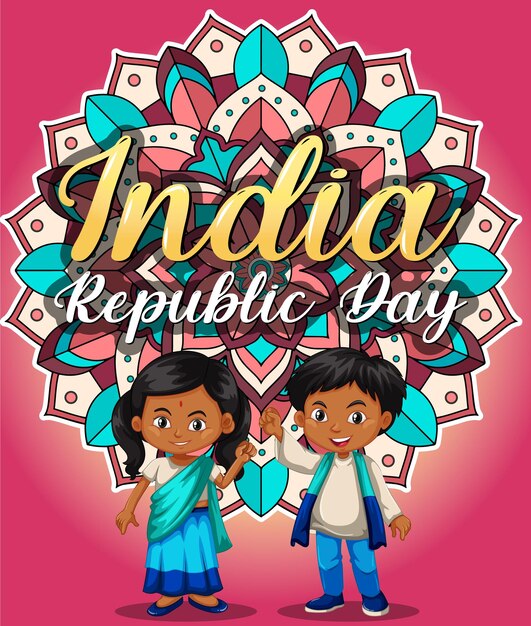 India Republic Day banner with kid characters