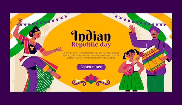 Free Vector india republic day celebration horizontal banner template