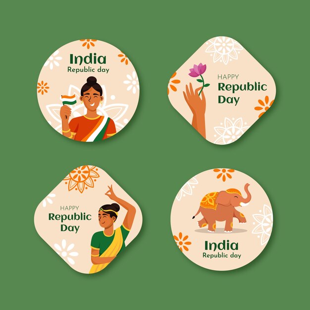 Free vector india republic day celebration labels collection