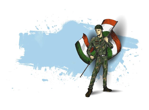 Indian Army Showing Victory of india. Indian Republic day concept with text 26 January.