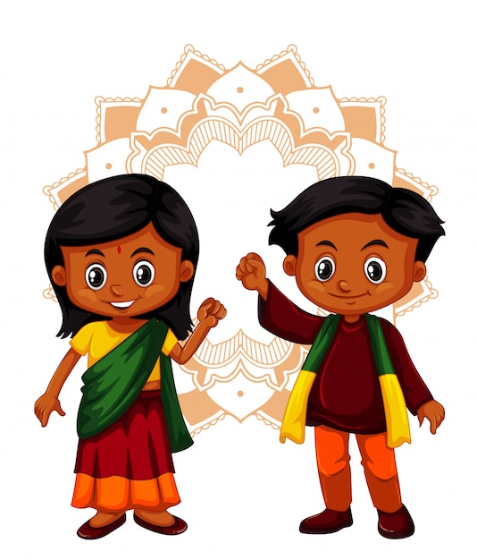 Free Vector indian boy and girl on isolated background