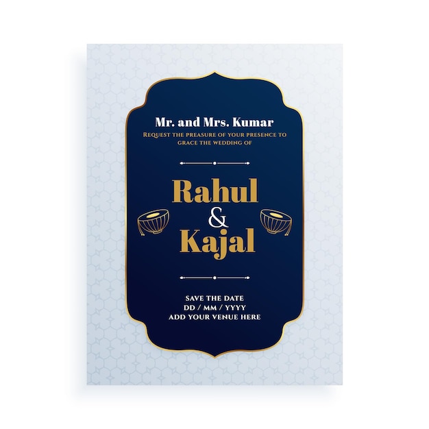 Free Vector indian bridal and groom wedding card design for the big day event vector