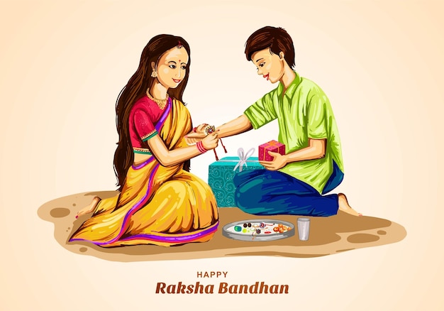 Free Vector indian brother and sister festival happy raksha bandhan card background