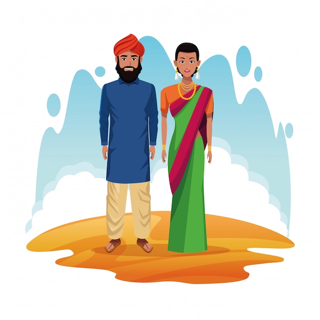 Free Vector indian couple of india cartoon