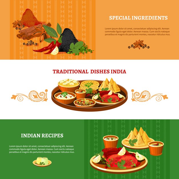 Indian Cuisine Flat Banners Set