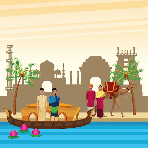 Free Vector indian ethnic people cartoons in city