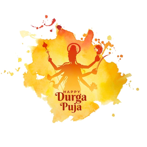 Free Vector indian festival durga pooja watercolor greeting card design