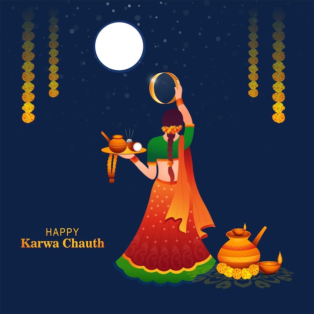 Free Vector indian festival happy karwa chauth celebration background