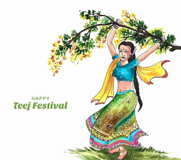 Indian festival hartalika teej beautiful woman dance background