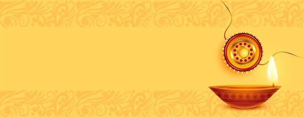 Indian festival raksha bandhan banner with diya and text space