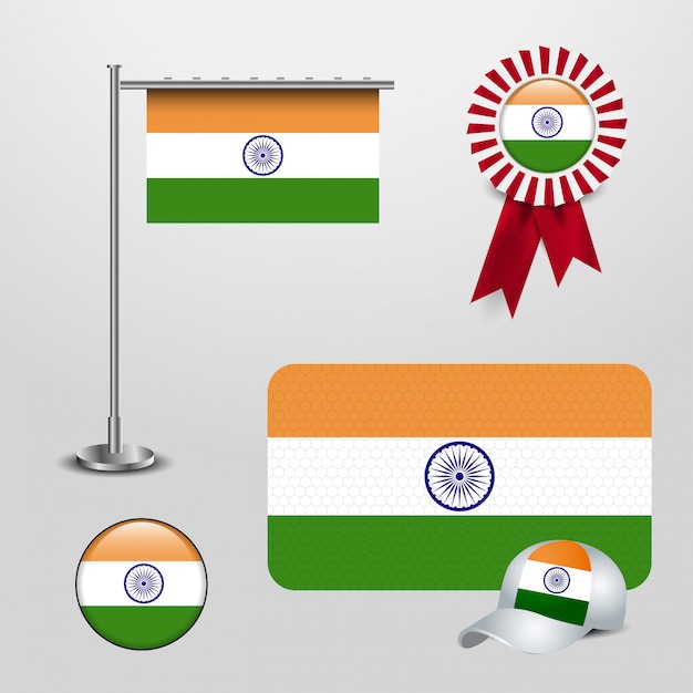 Indian flag design with a badge and cap vector