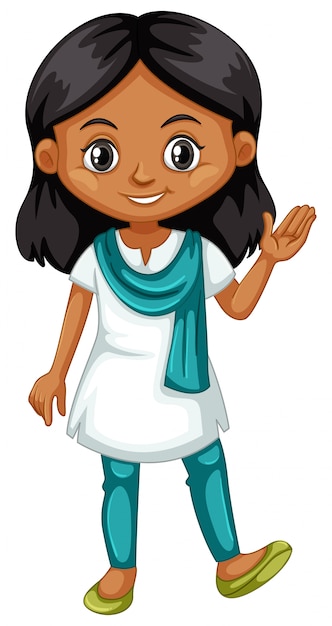 Indian girl waving hand on white