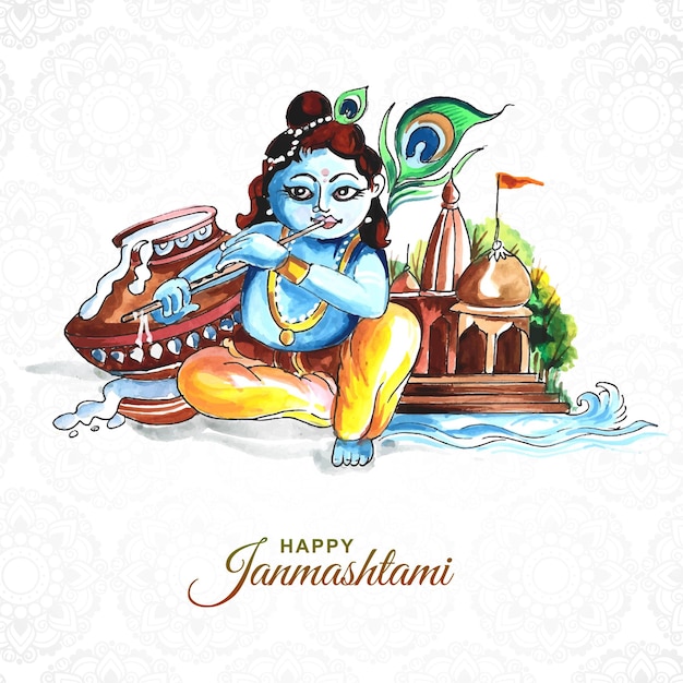 Indian hindu festival of janmashtami celebration card background