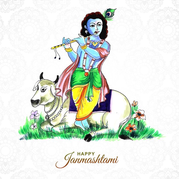 Indian hindu festival of janmashtami celebration card background