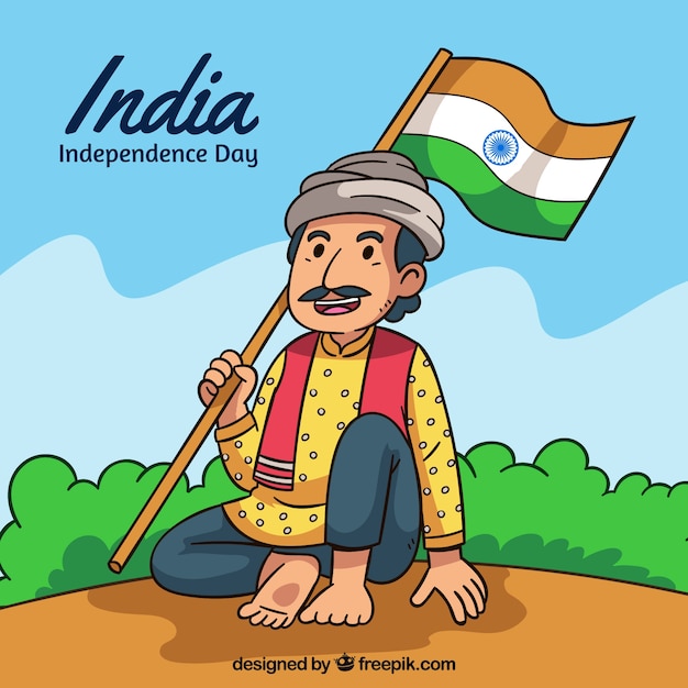 Indian independence day background with man holding flag