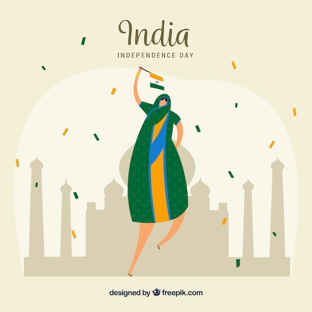 Free vector indian independence day background with person celebrating