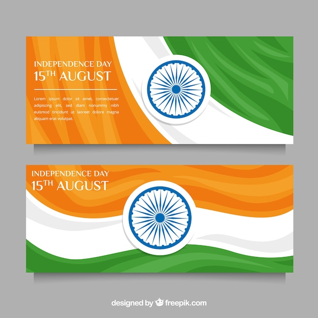 Free vector indian independence day banners in flag style