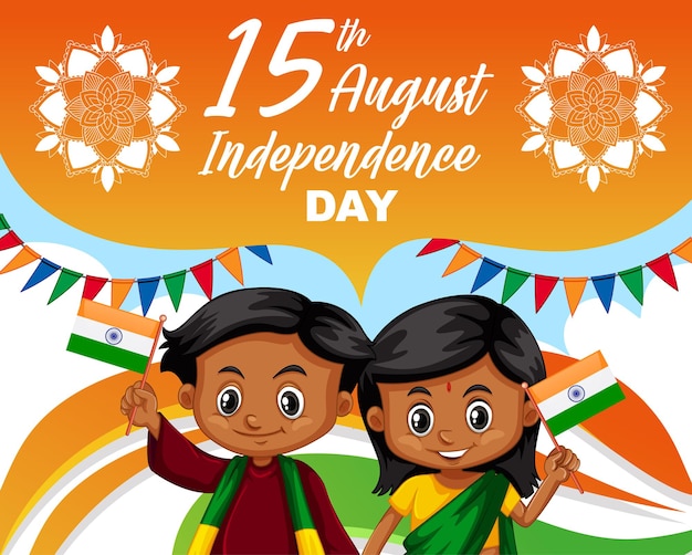 Free vector indian independence day poster with cartoon character