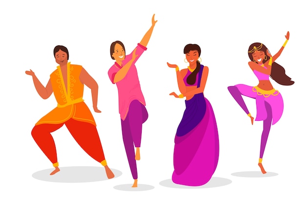 Free vector indian people dancing bollywood