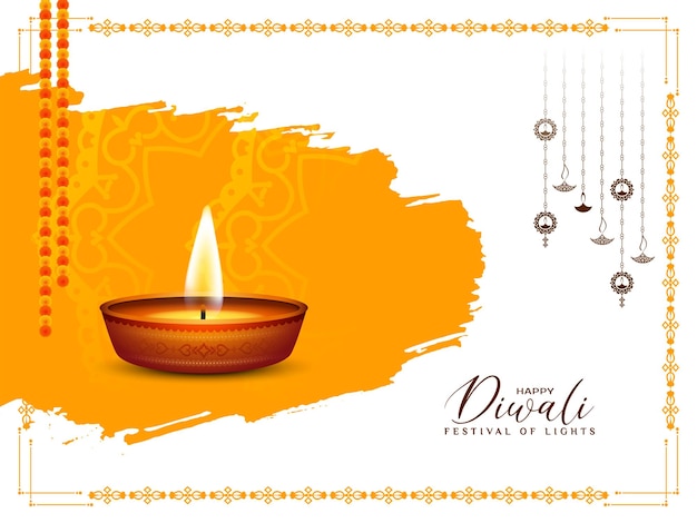 Indian religious festival Happy Diwali celebration greeting background with diya