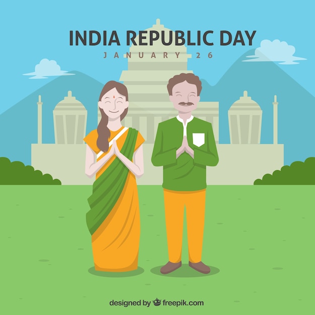 Free Vector indian republic day background with happy couple in flat design