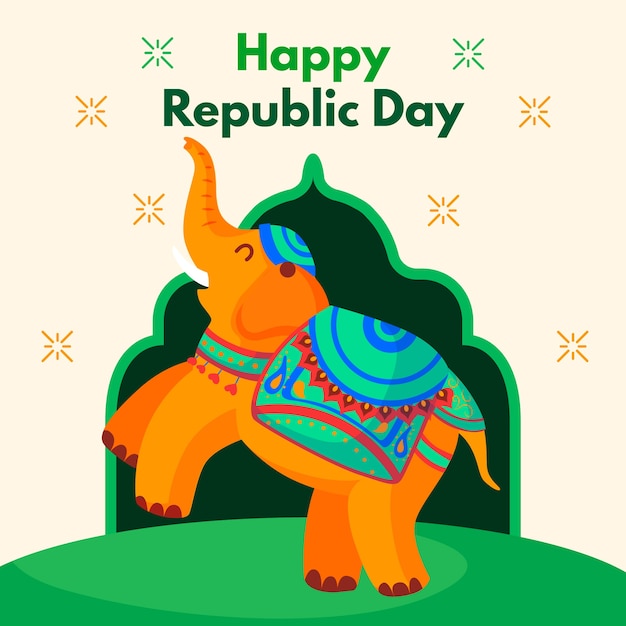 Indian republic day flat design background with elephant