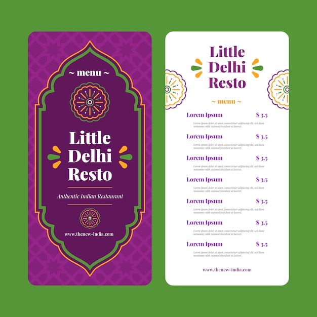 Free Vector indian restaurant hand drawn flat menu template