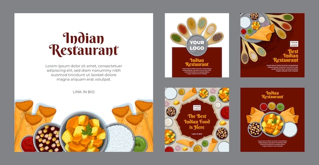 Free Vector indian restaurant instagram posts design