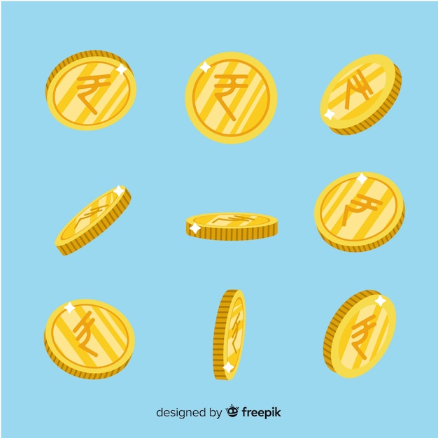 Free Vector indian rupee coin set in different positions