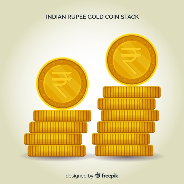 Indian rupee gold coin stack