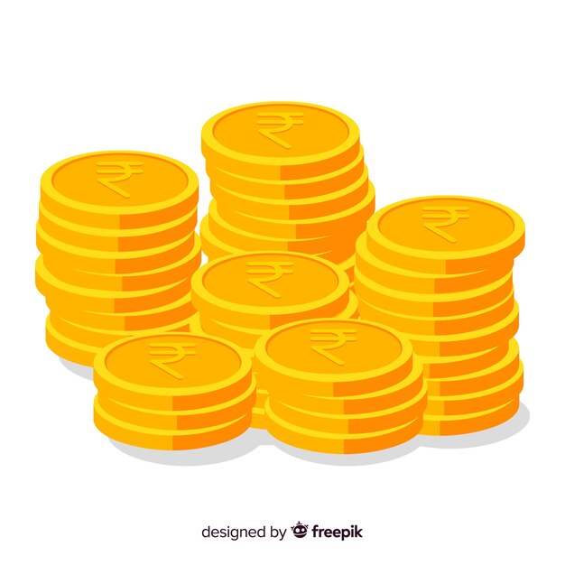 Indian rupee gold coin stack