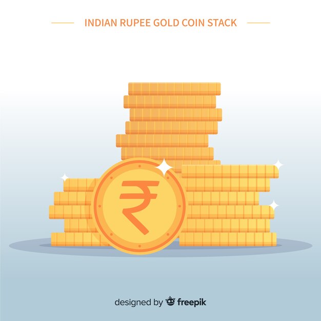 Indian rupee gold coin stack