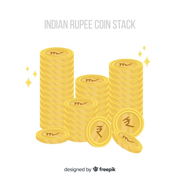 Indian rupee gold coin stack