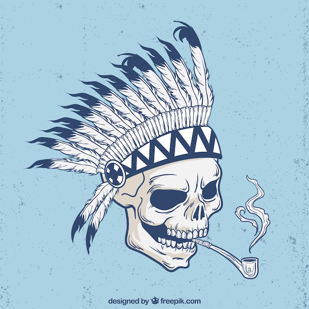 Free Vector indian skull background with pipe