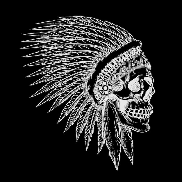 Free Vector indian tribal skull with feathers