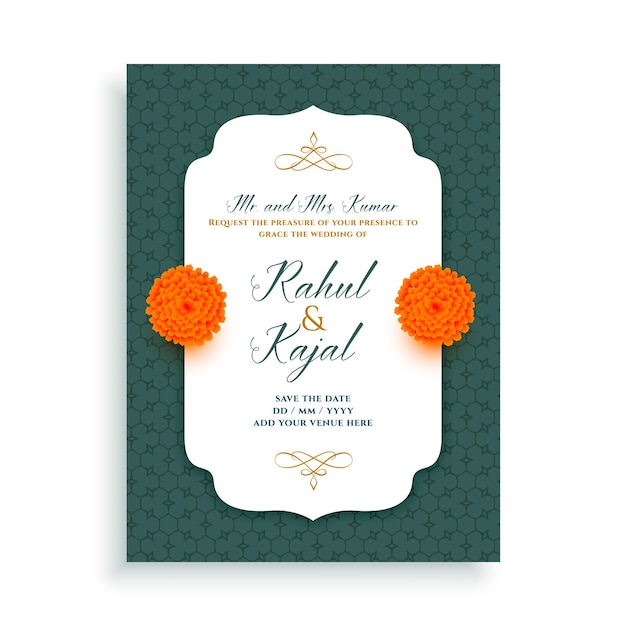 Free Vector indian wedding invitation card lovely template design