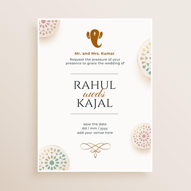 Free Vector indian wedding invitation card for the shaadi celebration vector