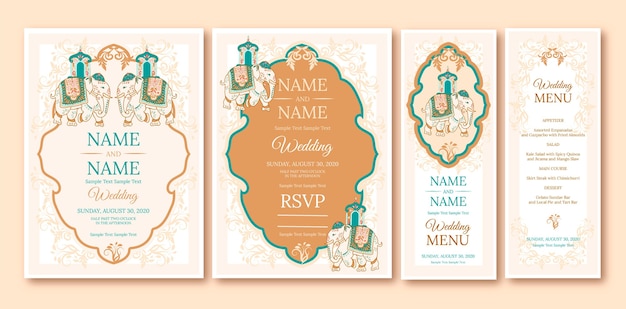 Free vector indian wedding stationery collection