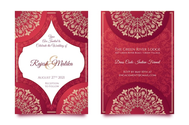 Free vector indian wedding stationery set