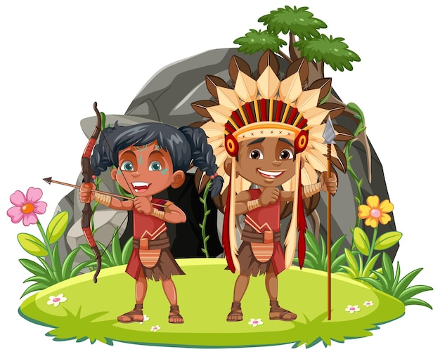 Free Vector indigenous people hunting with arrows