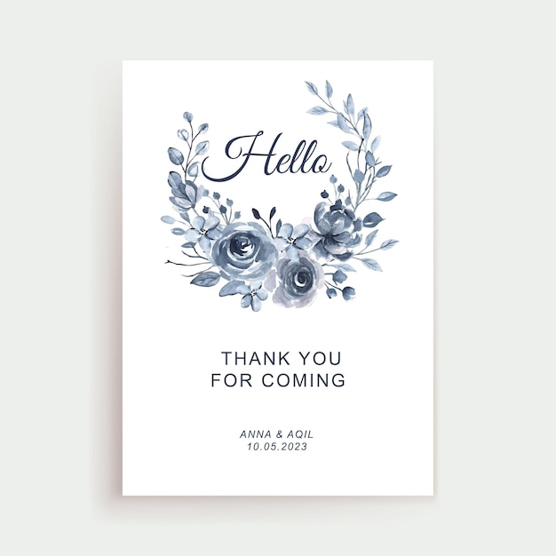 Indigo flower watercolor thank you card template