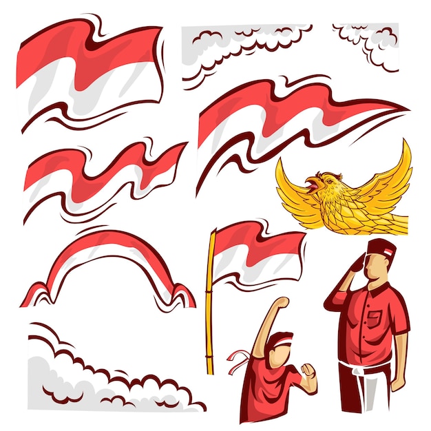 Free vector indonesian 77th independence day  hand drawn illustration set